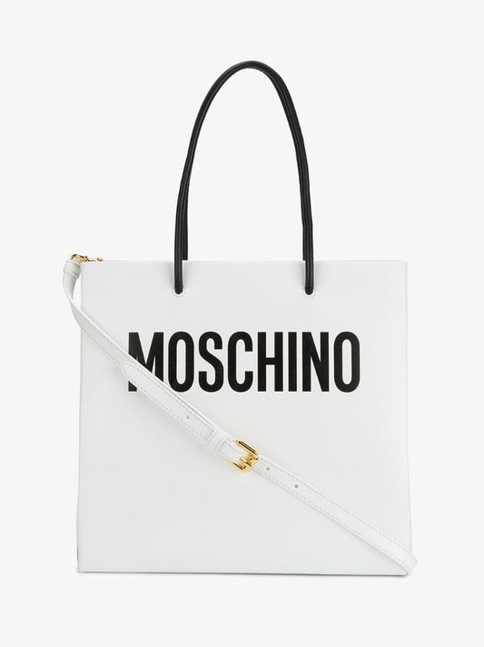 White Logo Print Tote Bag
