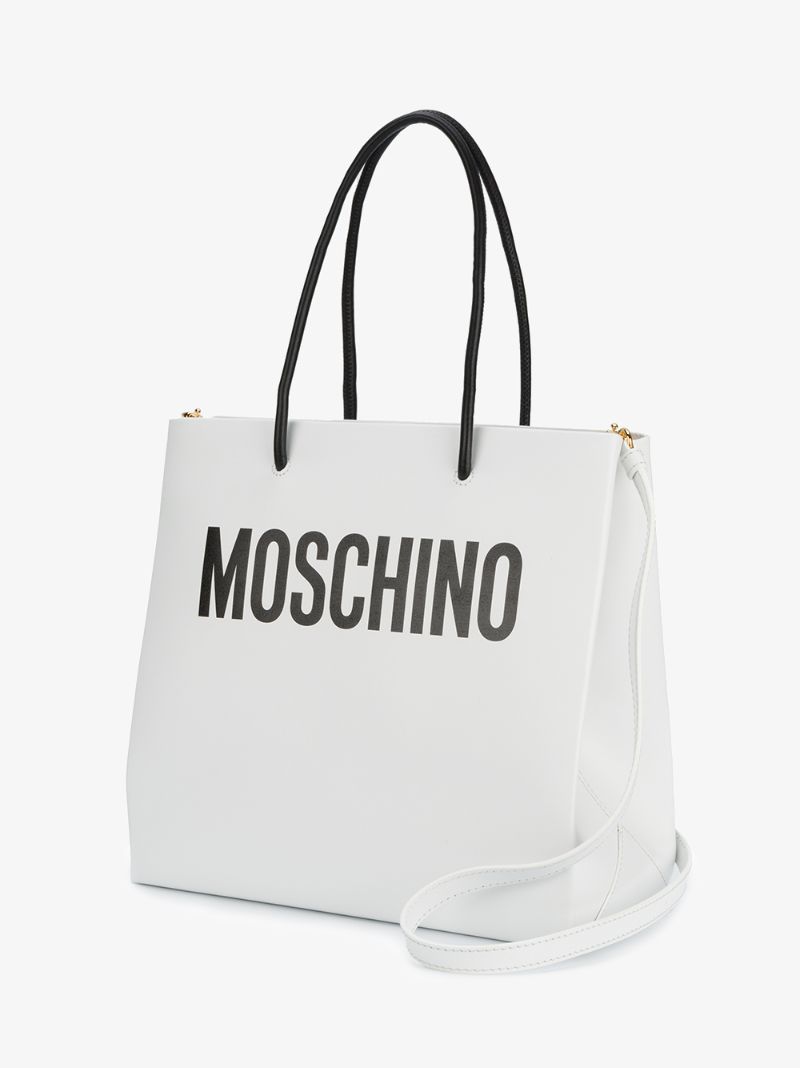 White Logo Print Tote Bag