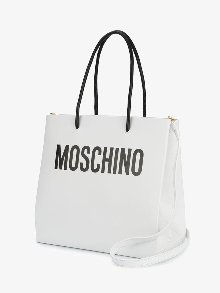 White Logo Print Tote Bag
