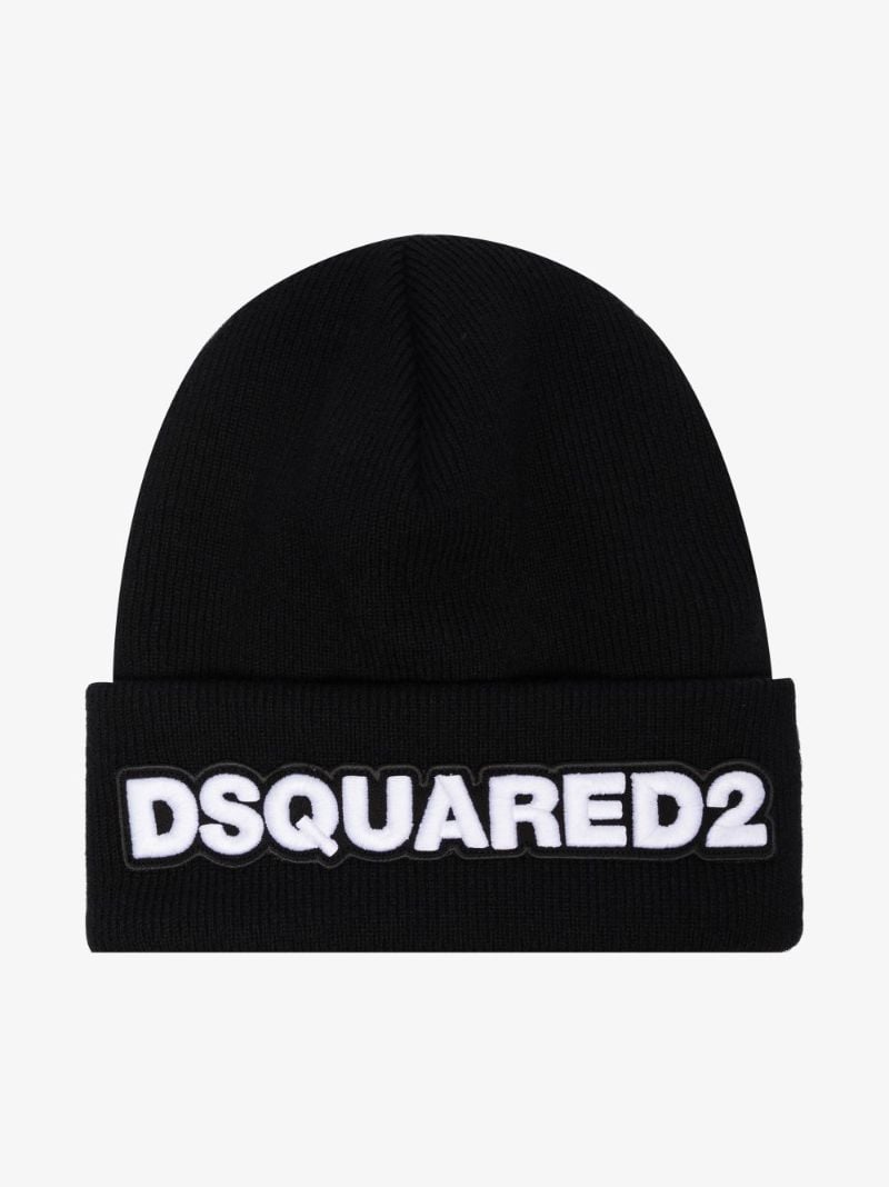 Black Logo Wool Beanie Hat