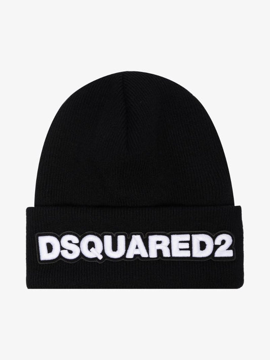 Black Logo Wool Beanie Hat