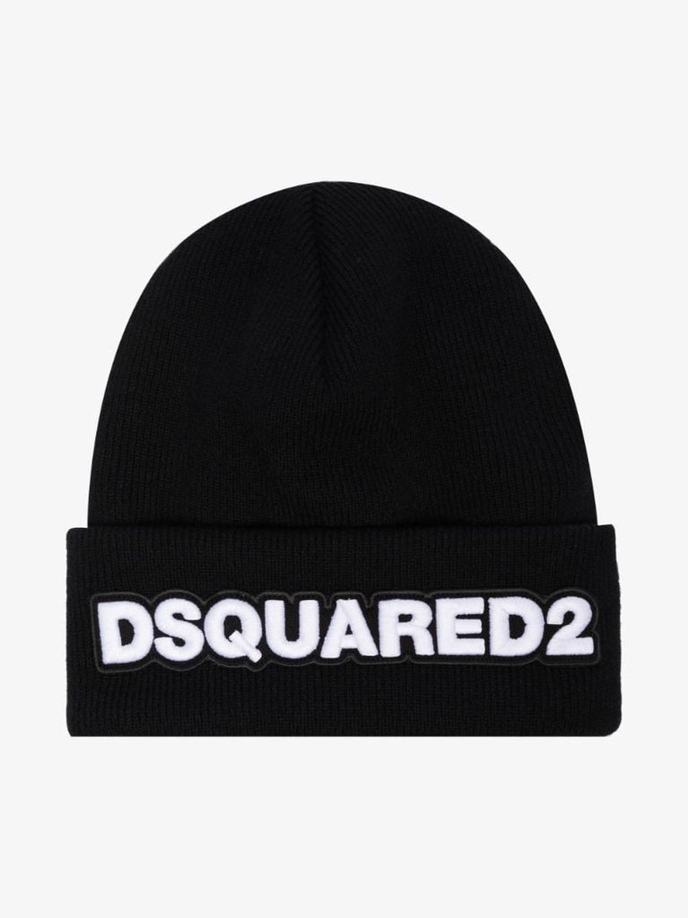 Black Logo Wool Beanie Hat