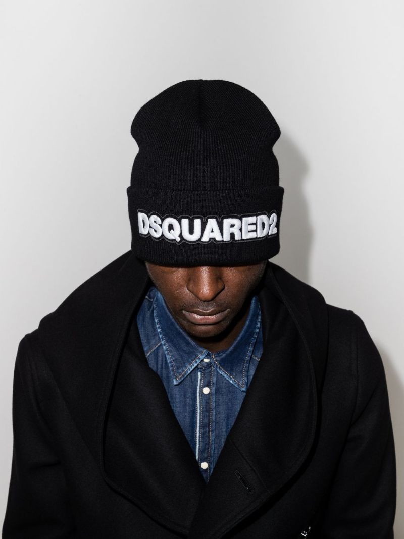 Black Logo Wool Beanie Hat