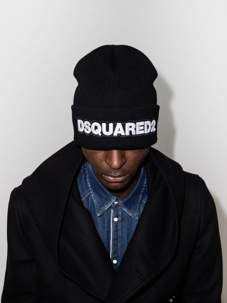 Black Logo Wool Beanie Hat