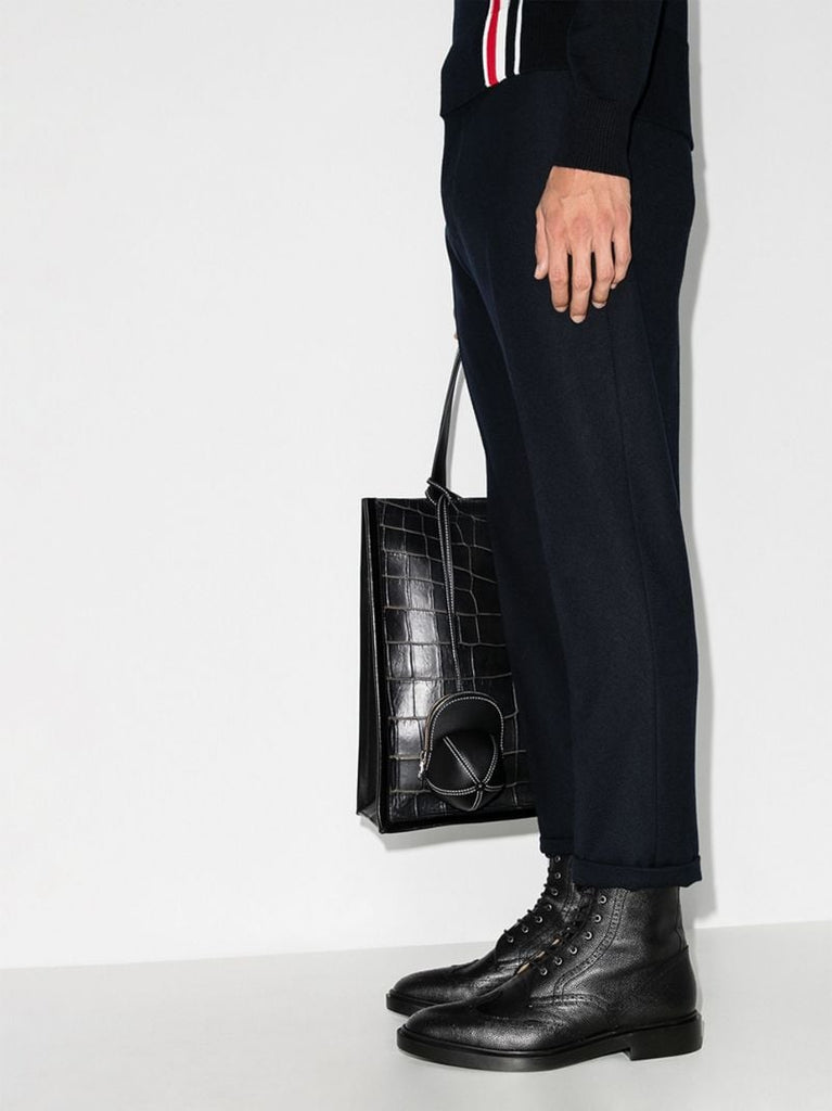 Black Wingtip Leather Ankle Boots