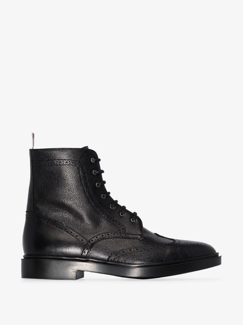 Black Wingtip Leather Ankle Boots