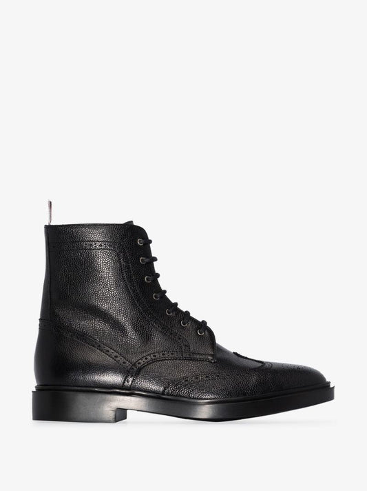 Black Wingtip Leather Ankle Boots