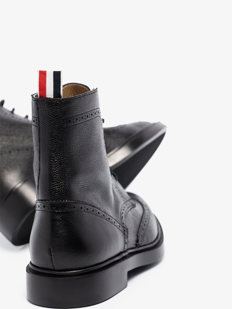 Black Wingtip Leather Ankle Boots