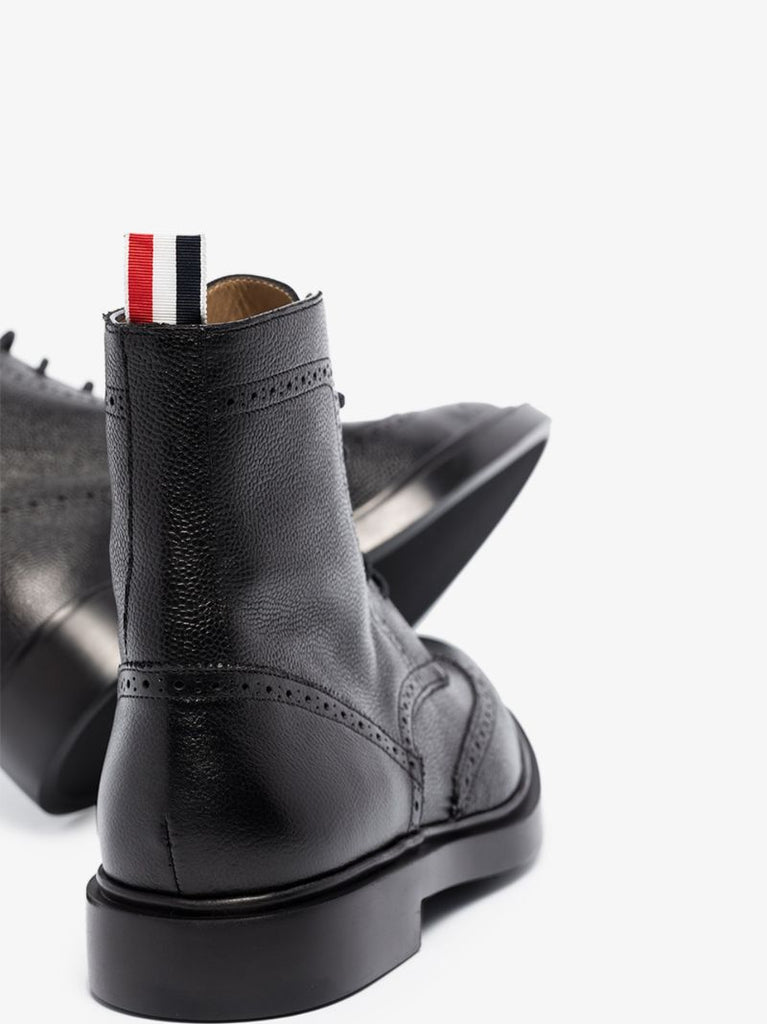 Black Wingtip Leather Ankle Boots