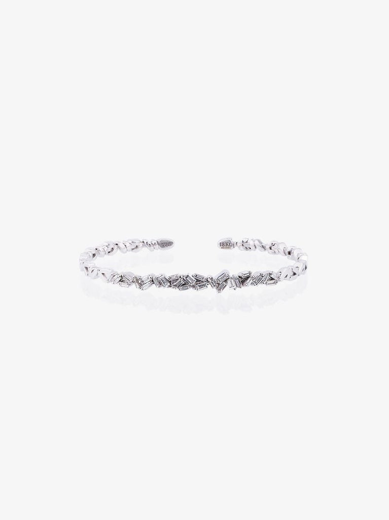 18k White Gold Fireworks Zigzag Baguette Diamond Bangle
