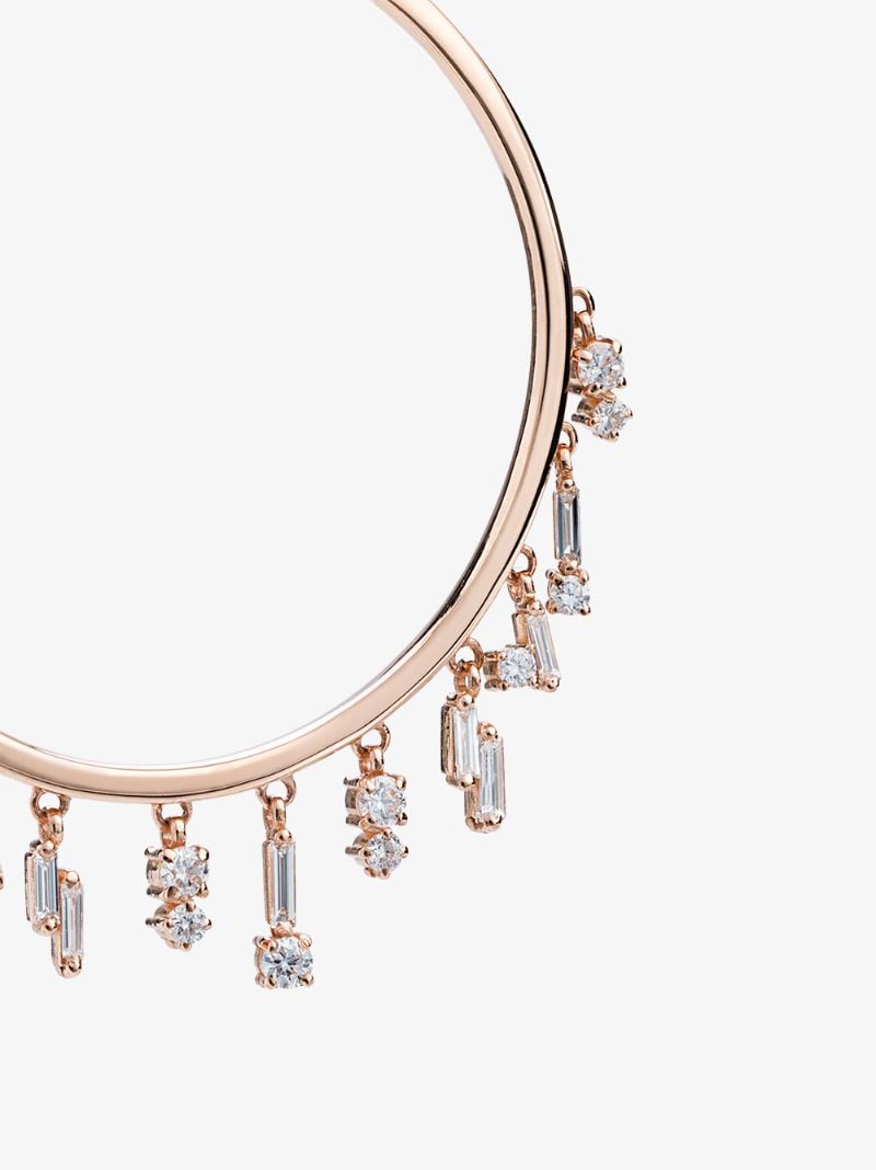 18k Rose Gold Baguette Charm Diamond Hoop Earrings