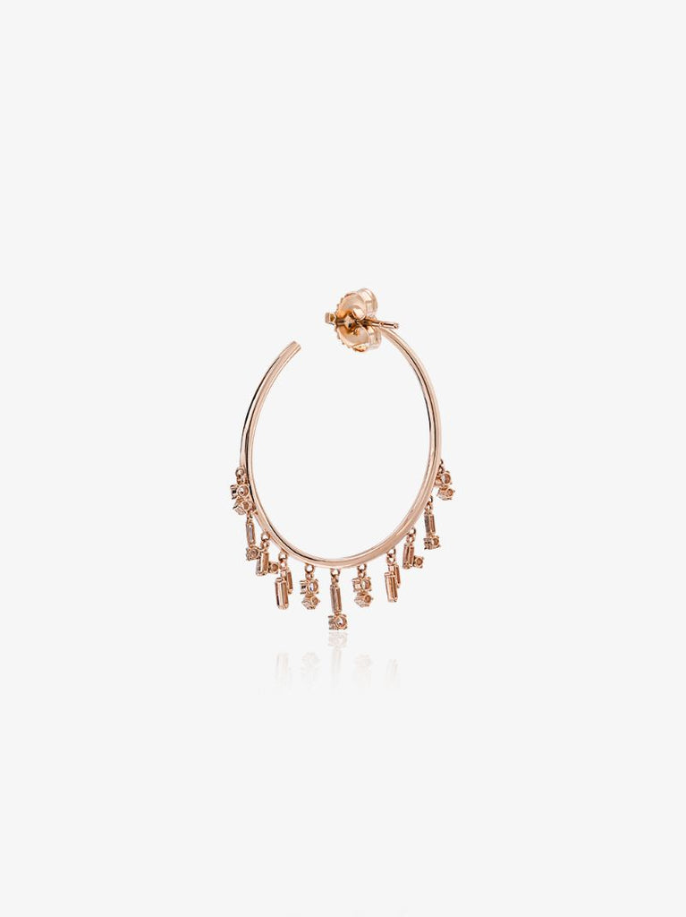 18k Rose Gold Baguette Charm Diamond Hoop Earrings