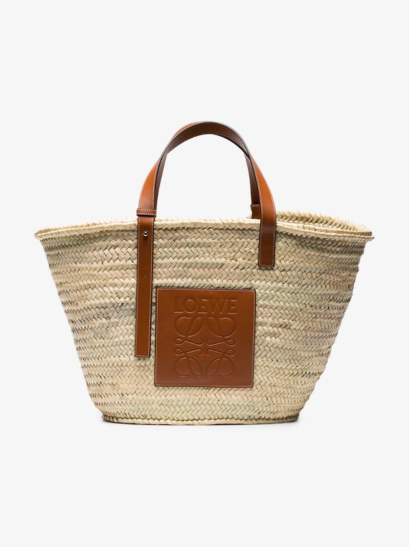 Large Logo Raffia Basket Bag
