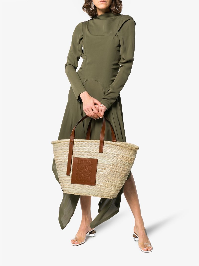 Large Logo Raffia Basket Bag