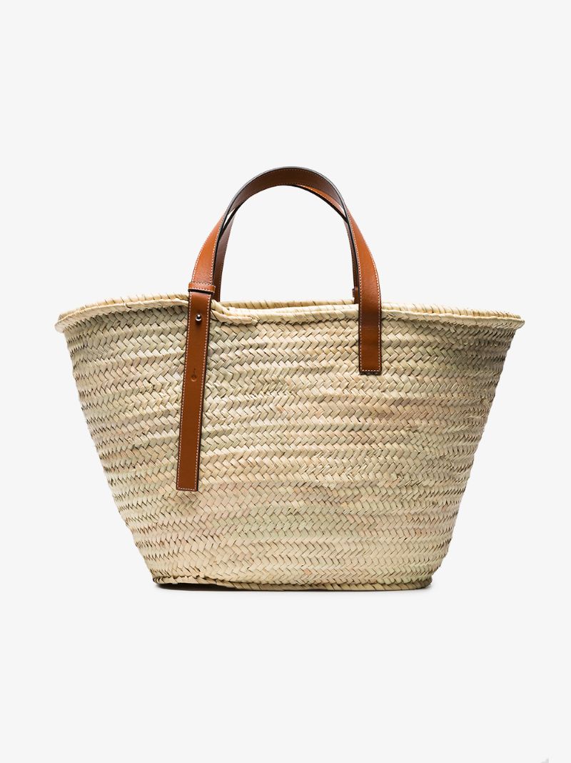 Large Logo Raffia Basket Bag