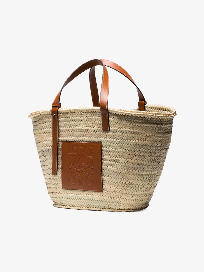 Large Logo Raffia Basket Bag