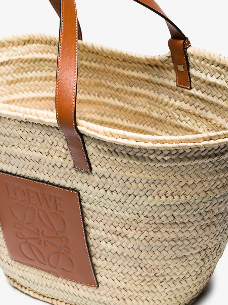 Large Logo Raffia Basket Bag