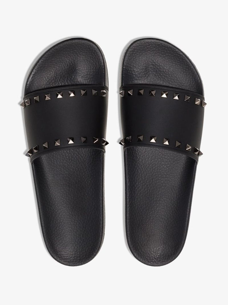 Black Rockstud Rubber Slides