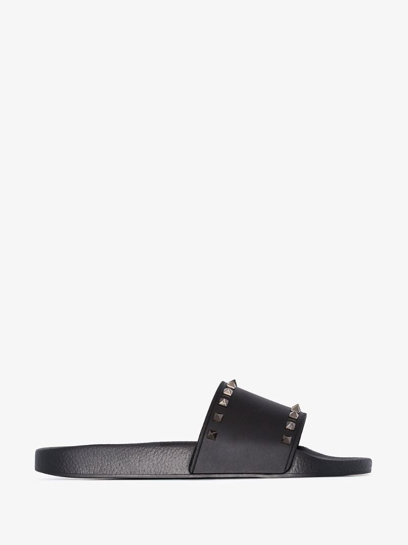 Black Rockstud Rubber Slides