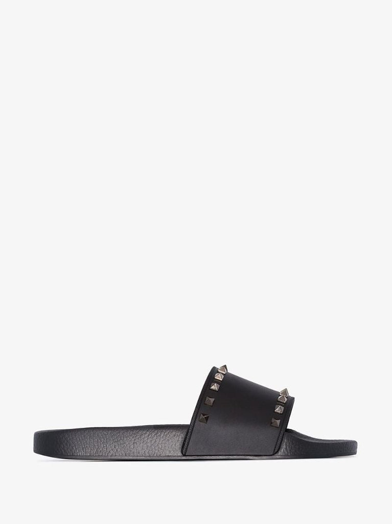 Black Rockstud Rubber Slides