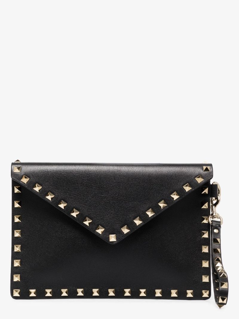 Black Rockstud Medium Leather Clutch Bag