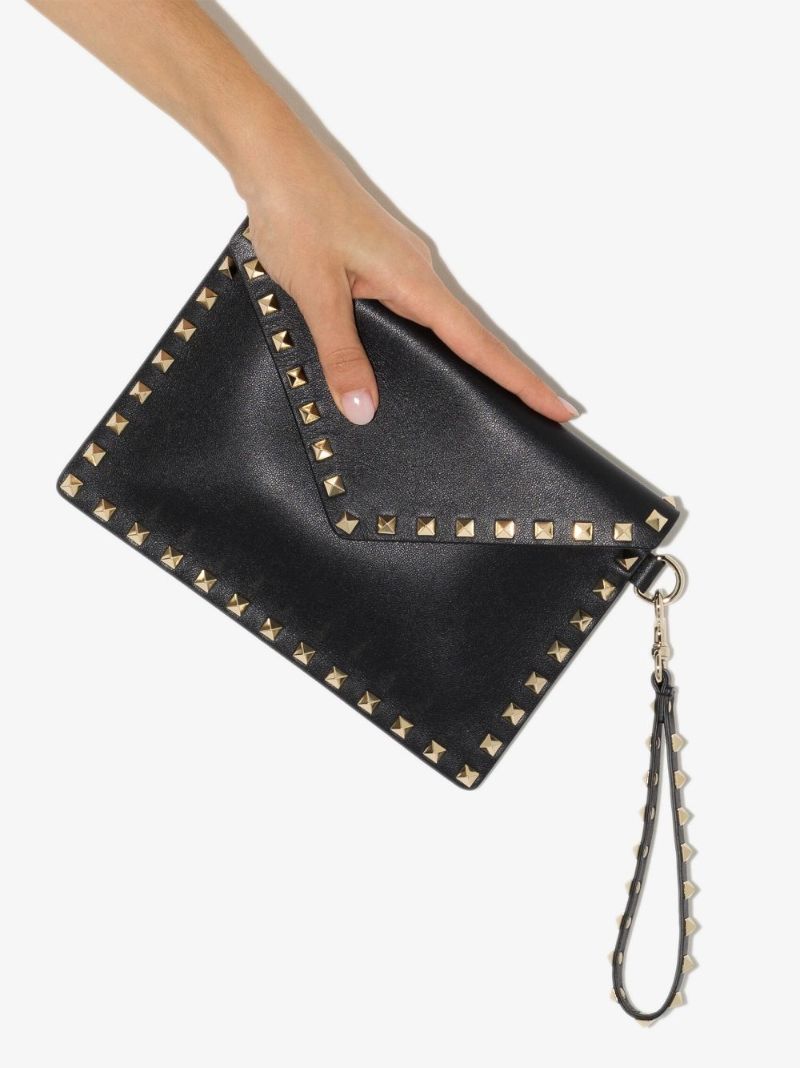 Black Rockstud Medium Leather Clutch Bag