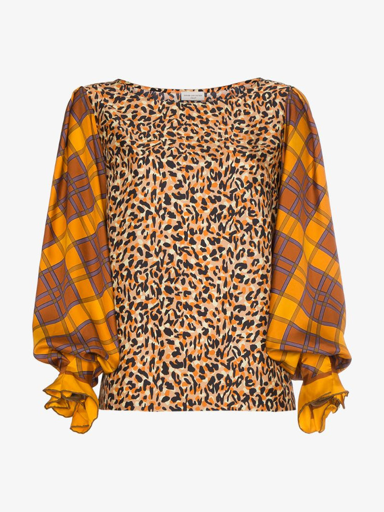 Orange Canote Panelled Silk Blouse