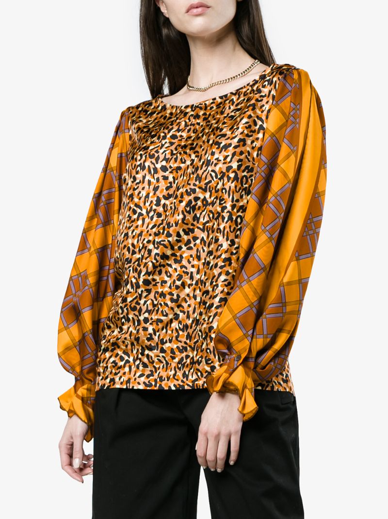 Orange Canote Panelled Silk Blouse