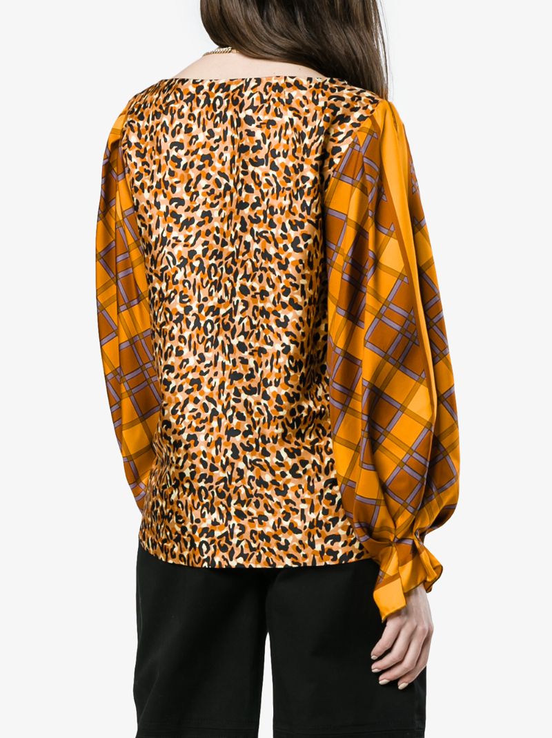 Orange Canote Panelled Silk Blouse