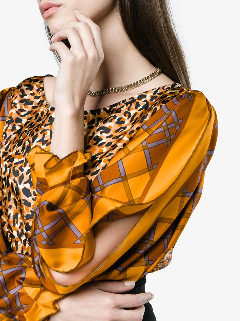 Orange Canote Panelled Silk Blouse