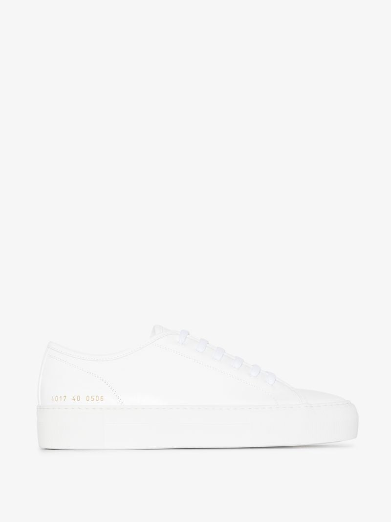 White Tournament Low Top Leather Sneakers