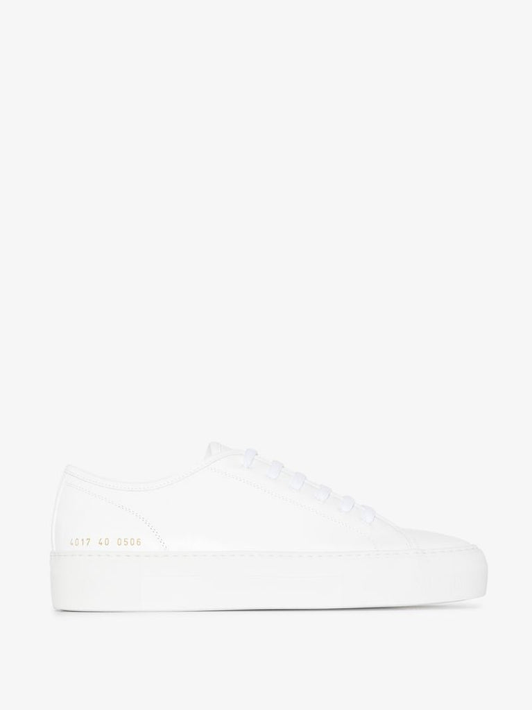 White Tournament Low Top Leather Sneakers