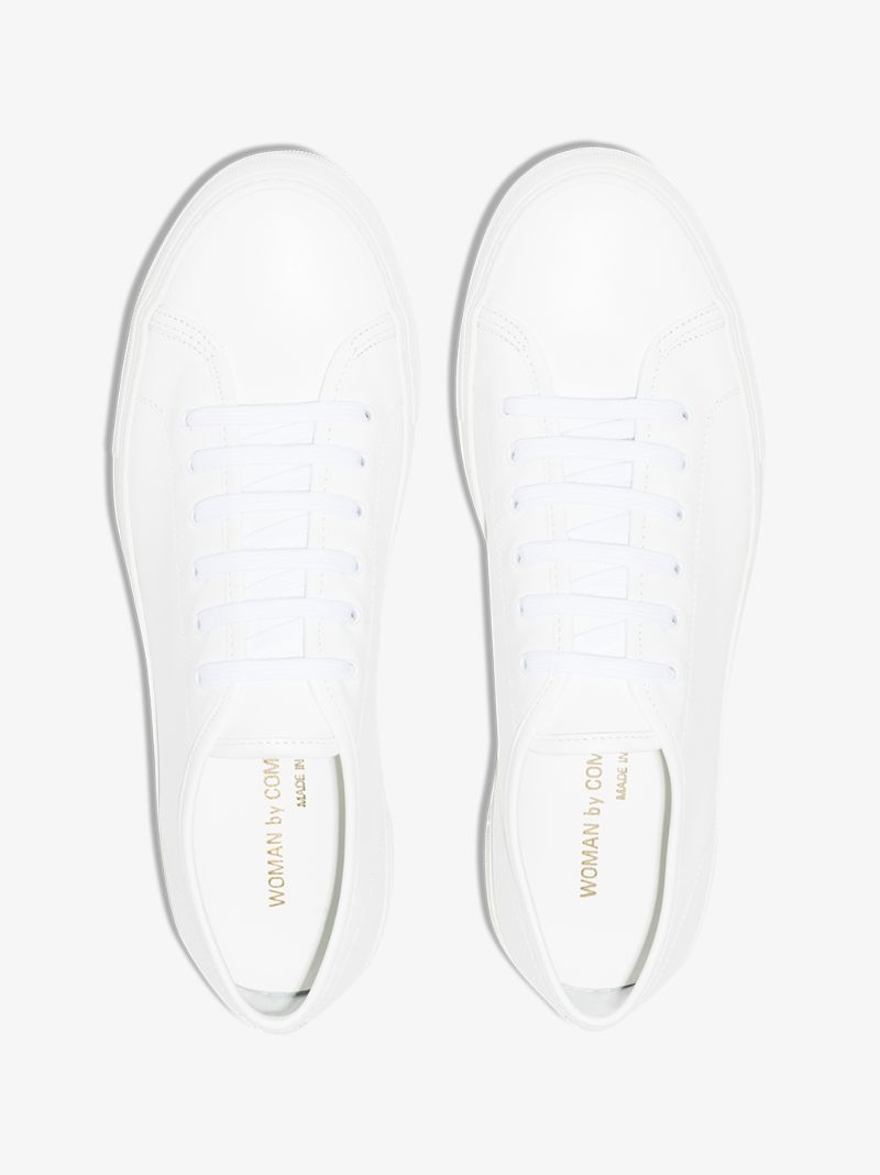 White Tournament Low Top Leather Sneakers