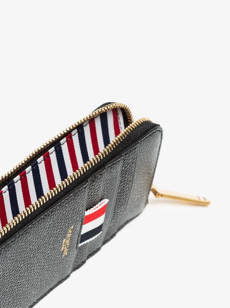 Black Blue Half Zip Around Pebble Grain Leather Wallet