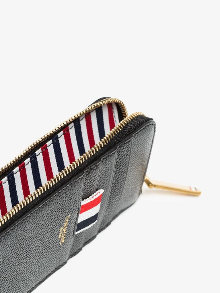 Black Blue Half Zip Around Pebble Grain Leather Wallet
