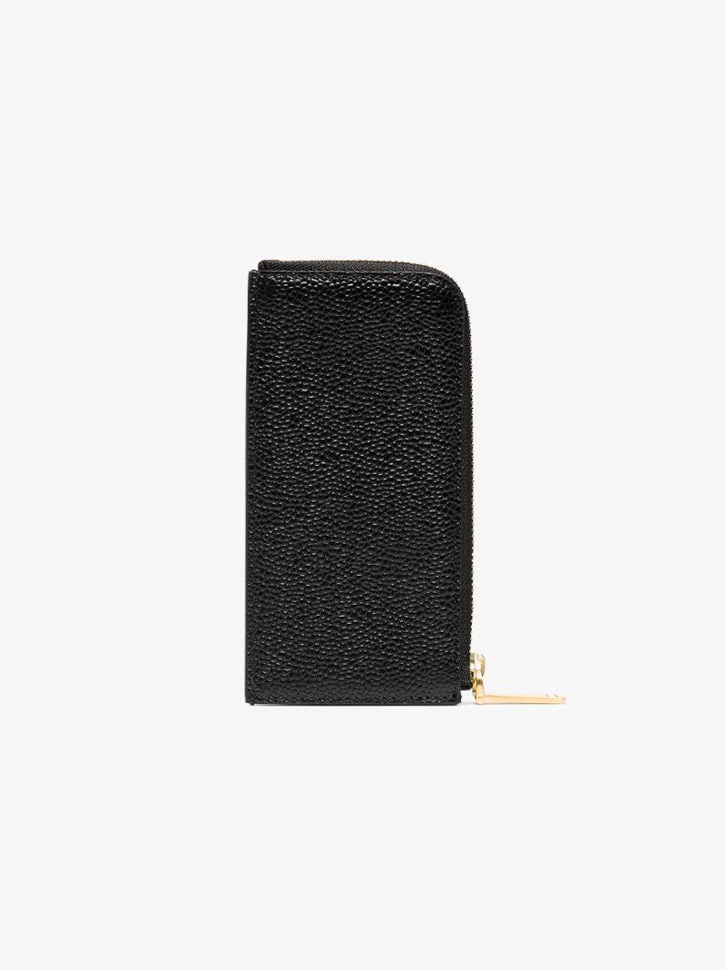 Black Blue Half Zip Around Pebble Grain Leather Wallet