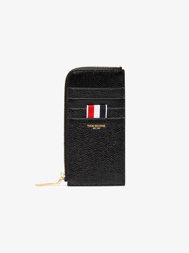 Black Blue Half Zip Around Pebble Grain Leather Wallet