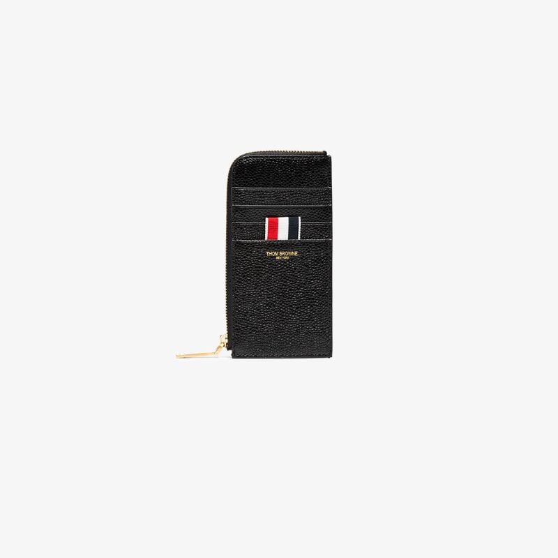 Black Blue Half Zip Around Pebble Grain Leather Wallet