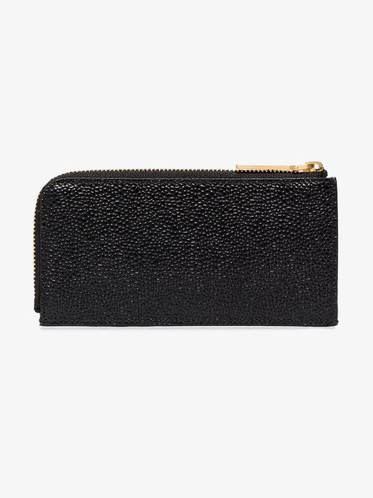 Black Blue Half Zip Around Pebble Grain Leather Wallet