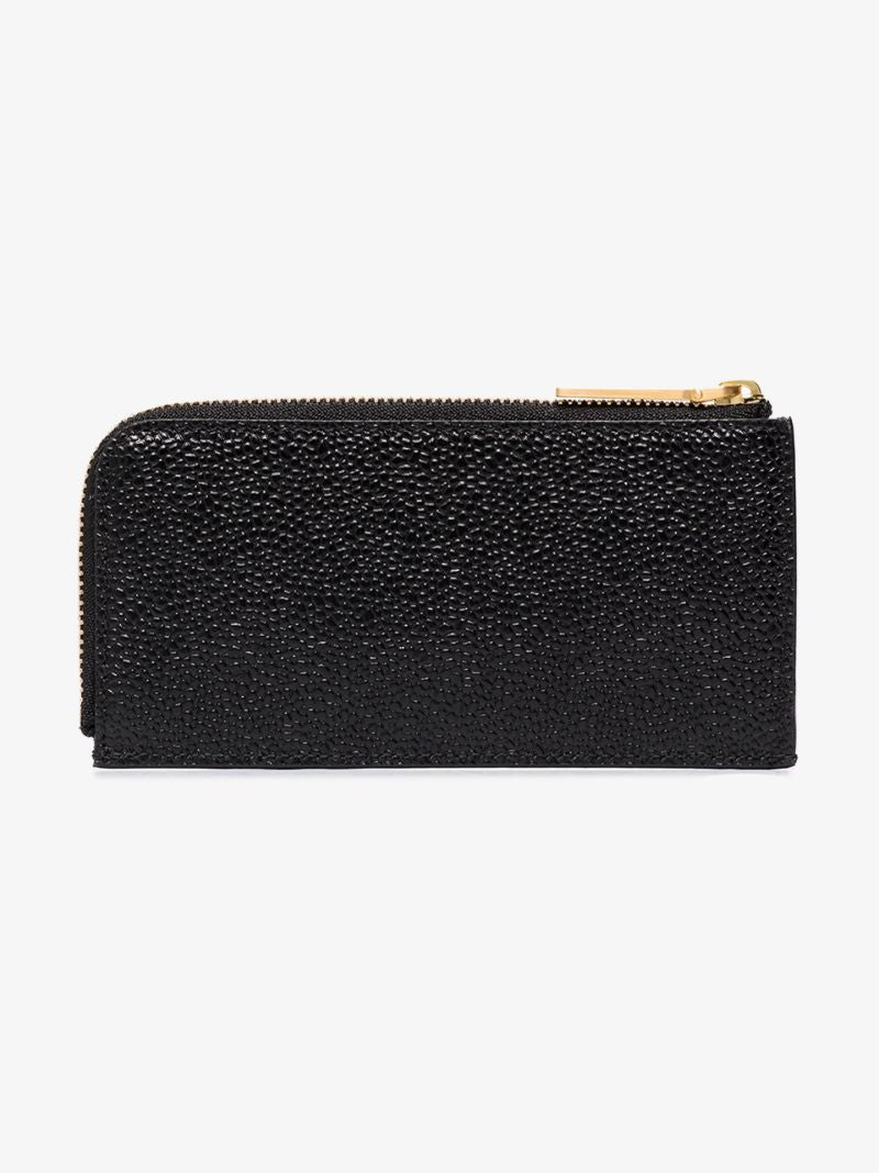 Black Blue Half Zip Around Pebble Grain Leather Wallet