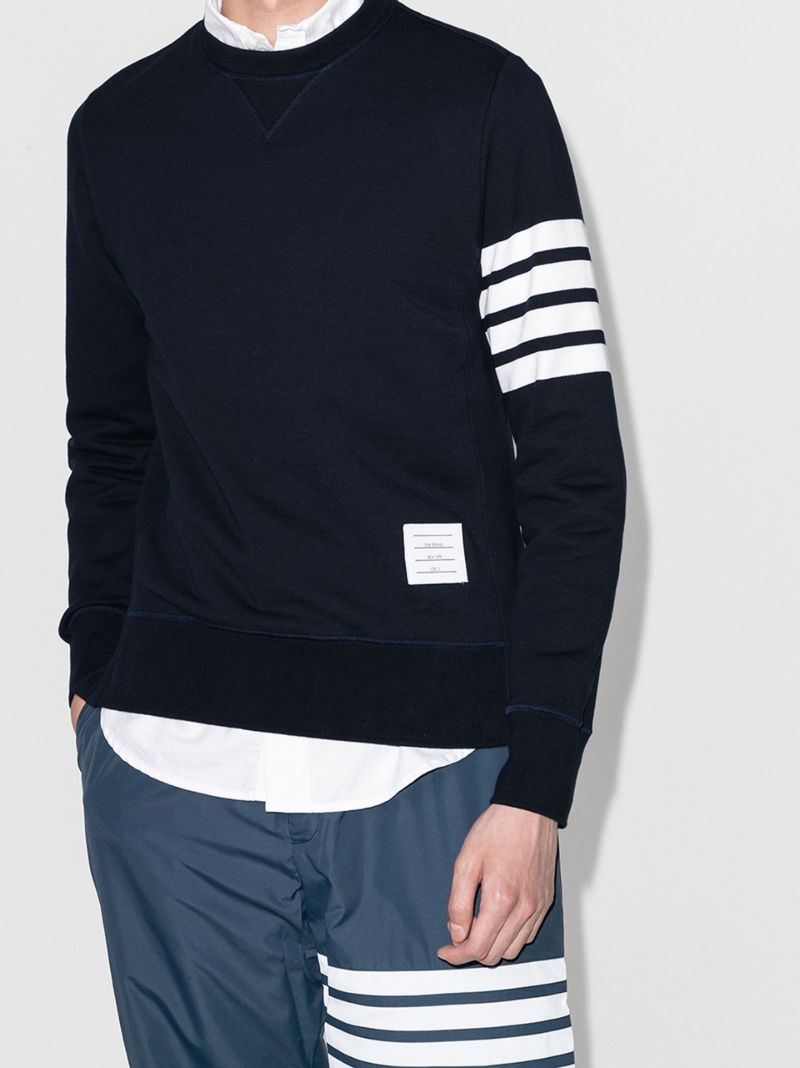 Blue 4-bar Stripe Cotton Sweatshirt