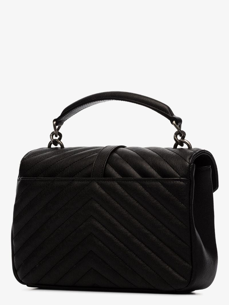 Black College Medium Leather Shoulder Bag