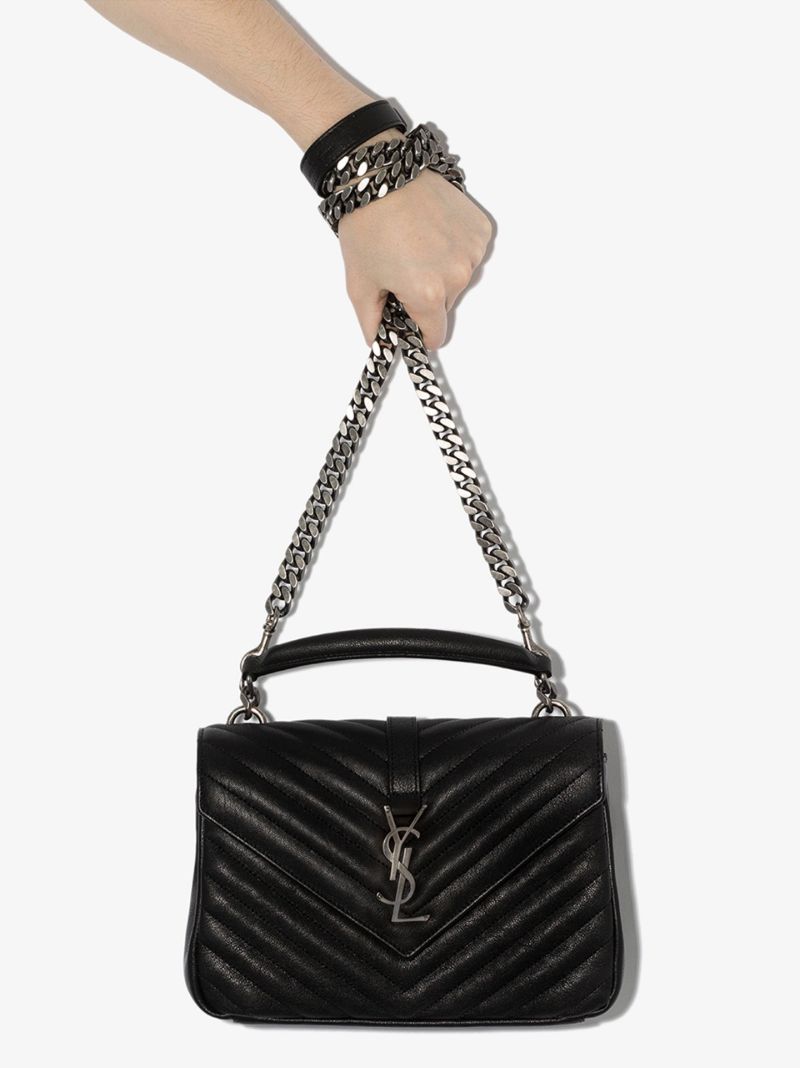 Black College Medium Leather Shoulder Bag