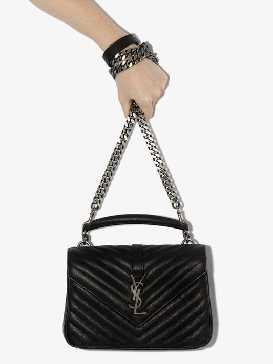 Black College Medium Leather Shoulder Bag