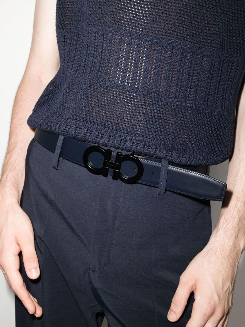 Black Gancini Reversible Leather Belt