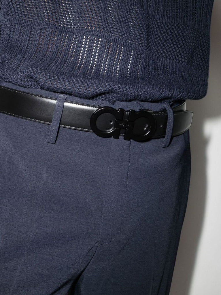 Black Gancini Reversible Leather Belt