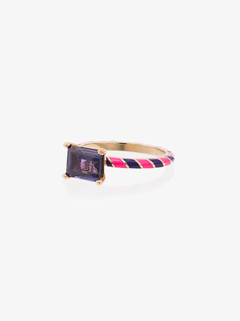 14k White Gold and Pink Candy Kimono Violet Blue Sapphire Ring