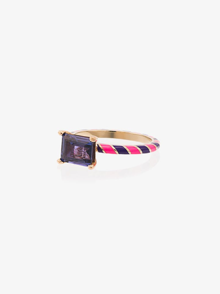 14k White Gold and Pink Candy Kimono Violet Blue Sapphire Ring