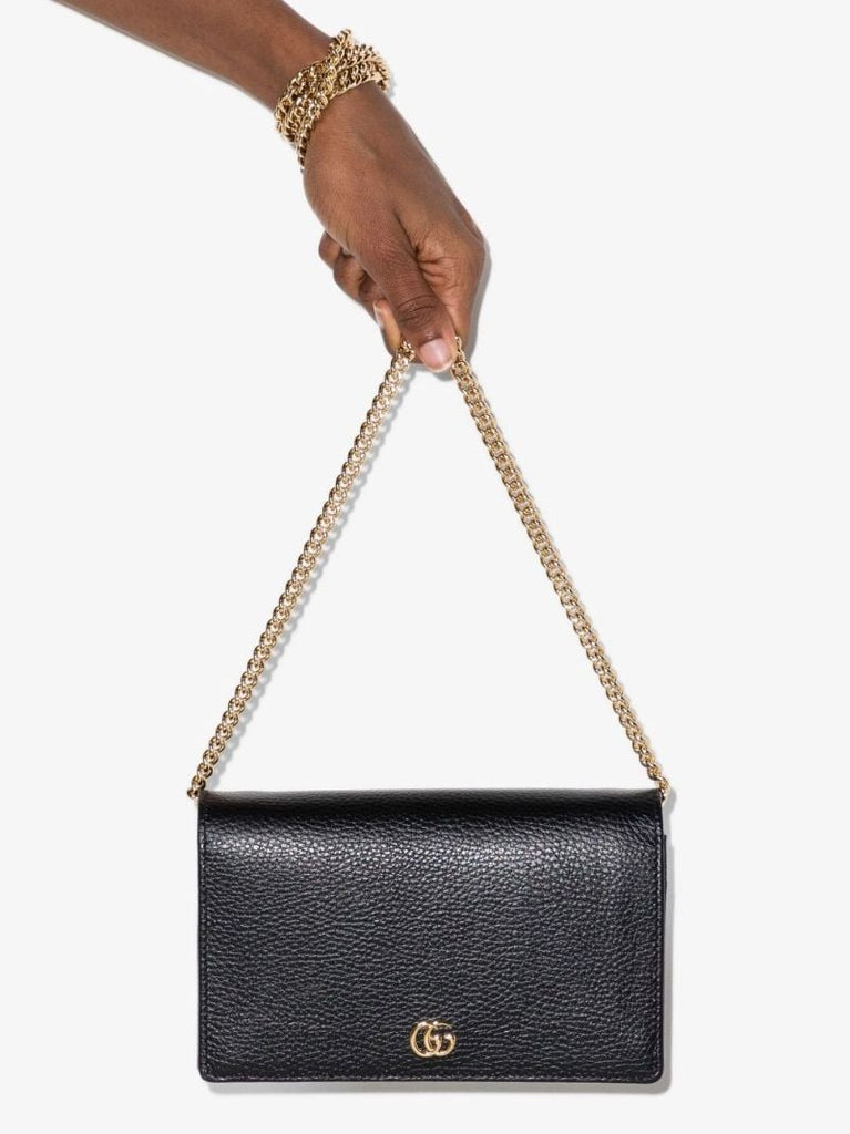 Black Gg Marmont Leather Chain Wallet