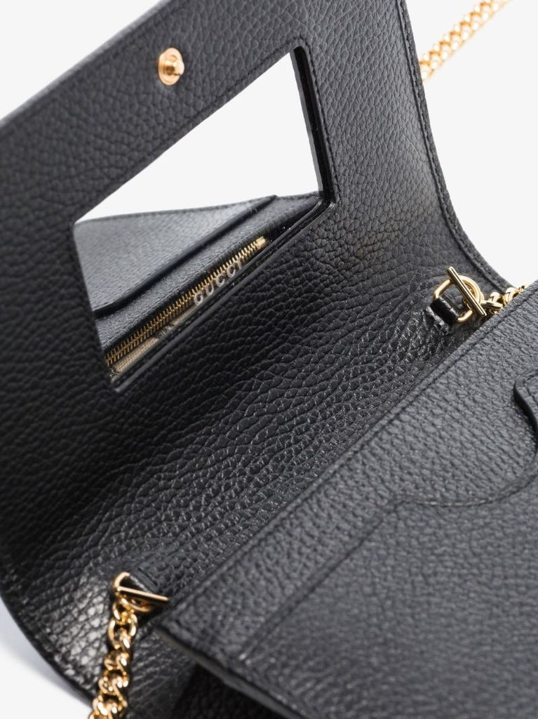 Black Gg Marmont Leather Chain Wallet